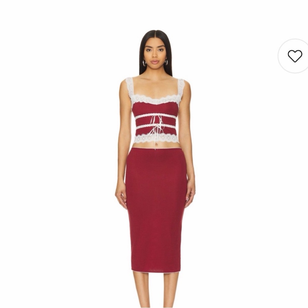 Loba Burgundy Lace-Trim Set - Picture 2 of 6